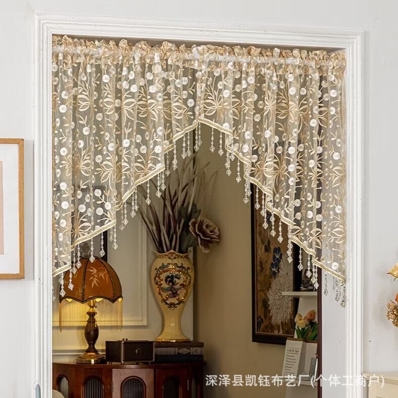 Luxurious Lace Beaded Door Curtain, No-Drill Partition Curtain, Half-Length Kitchen Arch Curtain, Triangular Shade Curtain, Suitable for All Seasons Luxurious Lace Beaded Door Curtain, No-Drill Partition Curtain, Half-Length Kitchen Arch Curtain, Triangular Shade Curtain, Suitable for All Seasons