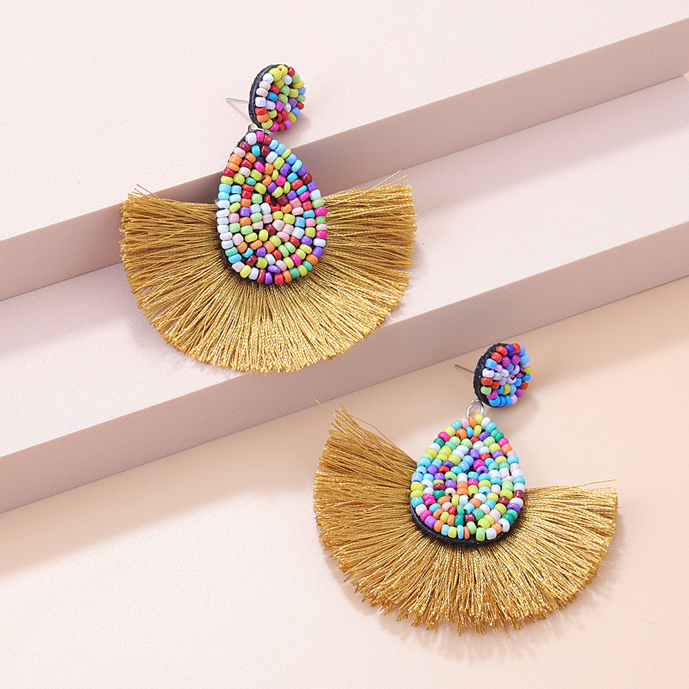13g Weight Alloy Ear Needle Material Drop Earrings Classification 1 Pair Quantity Holiday, Daily Occasion Seed Bead Material Water Droplets Pattern Women's Gender Tassel Design Bohemian Style 1 Pair Bohemian Water Droplets Tassel Seed Bead Drop Earrings 6