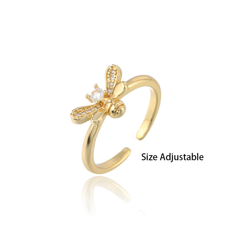 Simple Copper Micro Inlaid Zircon Bee Split Ring display picture 3