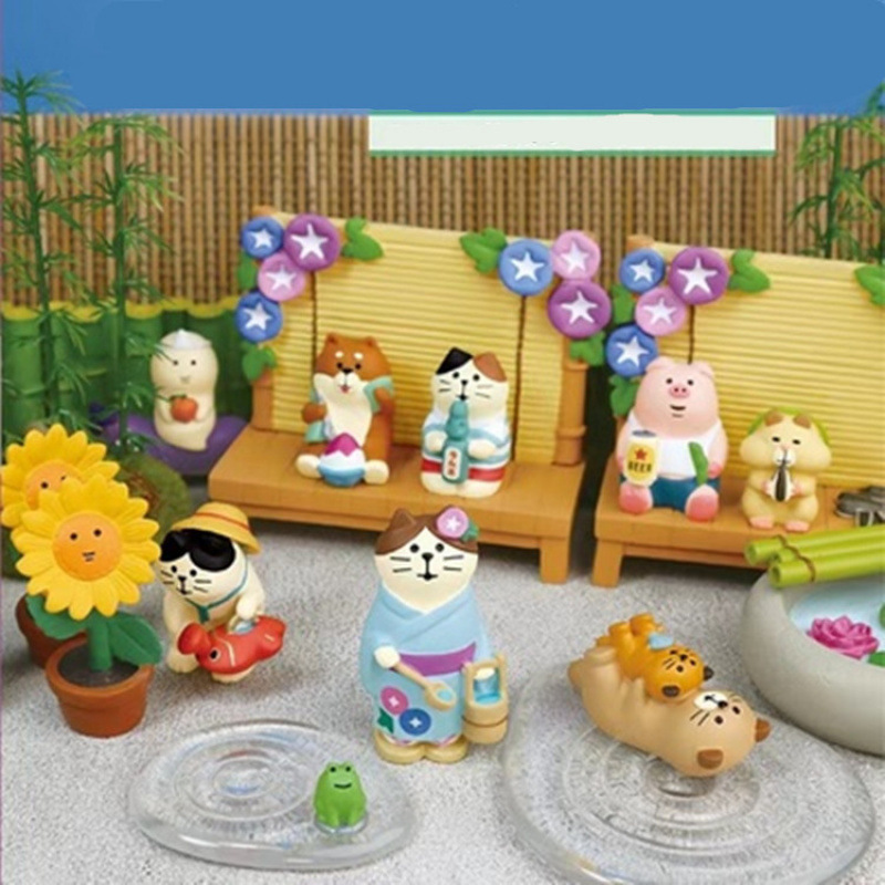 Japanese-Style Zakka Summer Courtyard Series Cat Mini Resin Cute Small Ornaments Miniature Shooting Scene