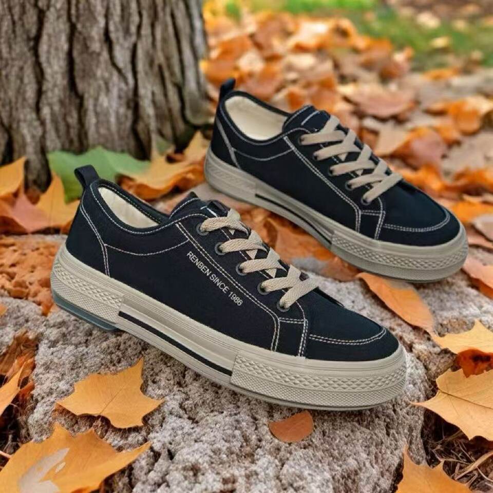 Giày vải nam cổ thấp dáng sneaker năng động, đế cao 1–3 cm — 2408 Giày Vải Nam - Màu Đen Cà Phê [Đóng Hộp], 2408 Giày Vải Nam - Đen Trắng [Đóng Hộp]