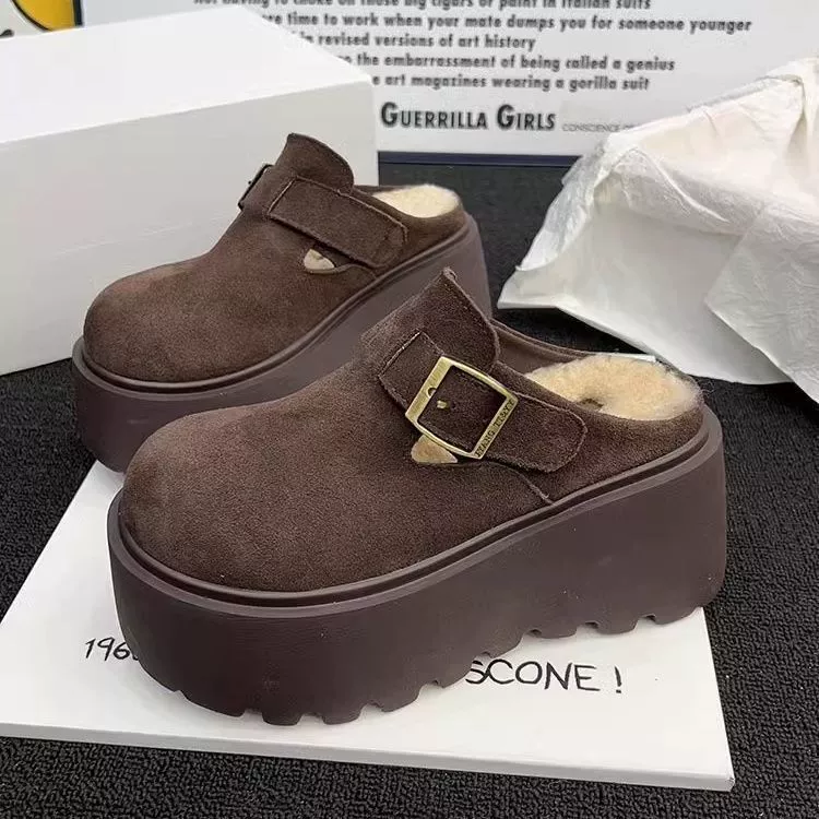 Обувь 2024 новая зимняя мода половинные тапочки женщина Birken теплая снаружи