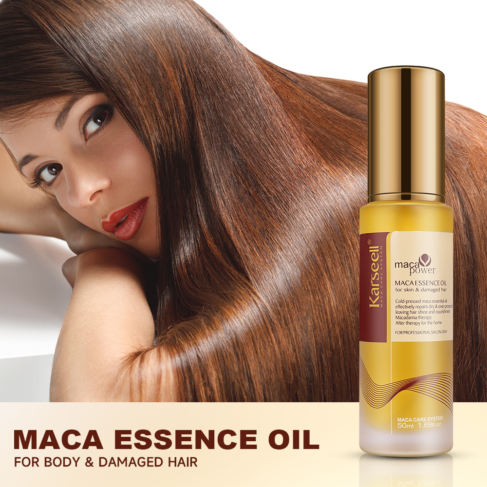 Karseell maca hidrata el cabello seco y encrespado, cuida y suaviza las puntas del cabello, aceite esencial para el cuidado del cabello con aceite de argán.