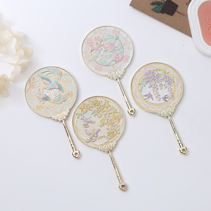 New Chinese Style Wenchuang Handheld Mirror Portable Metal Guofeng Cosmetic Mirror Chinese Classical Memorial Gift Wholesale