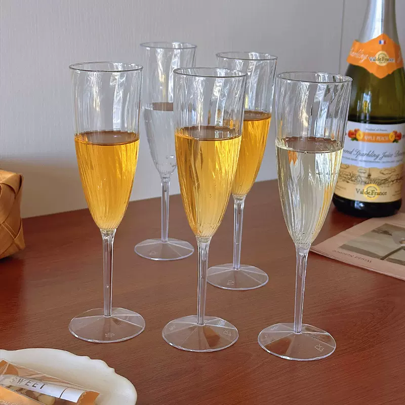 一次性高脚杯红酒杯家用轻奢高档香槟杯食级PS高颜值塑料啤酒杯子