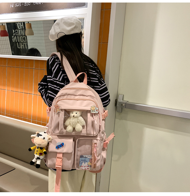 637g Weight Polyester Lining Material Zipper Closure Type School Occasion Nylon Material Solid Color Pattern Women'S Gender Square Shape White, Pink, Green, Blue, Black Color Large Size Wholesale Large Capacity Bear Backpack Nihaojewelry 16