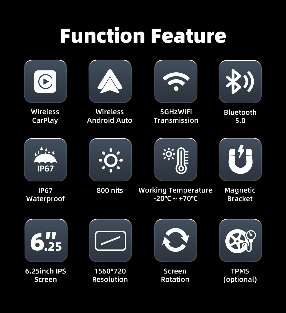 Cross-Border New Product Wireless Carplay Motorcycle Navigation System 6.25inch with Large Screen, Quick Disassembly and Easy Installation