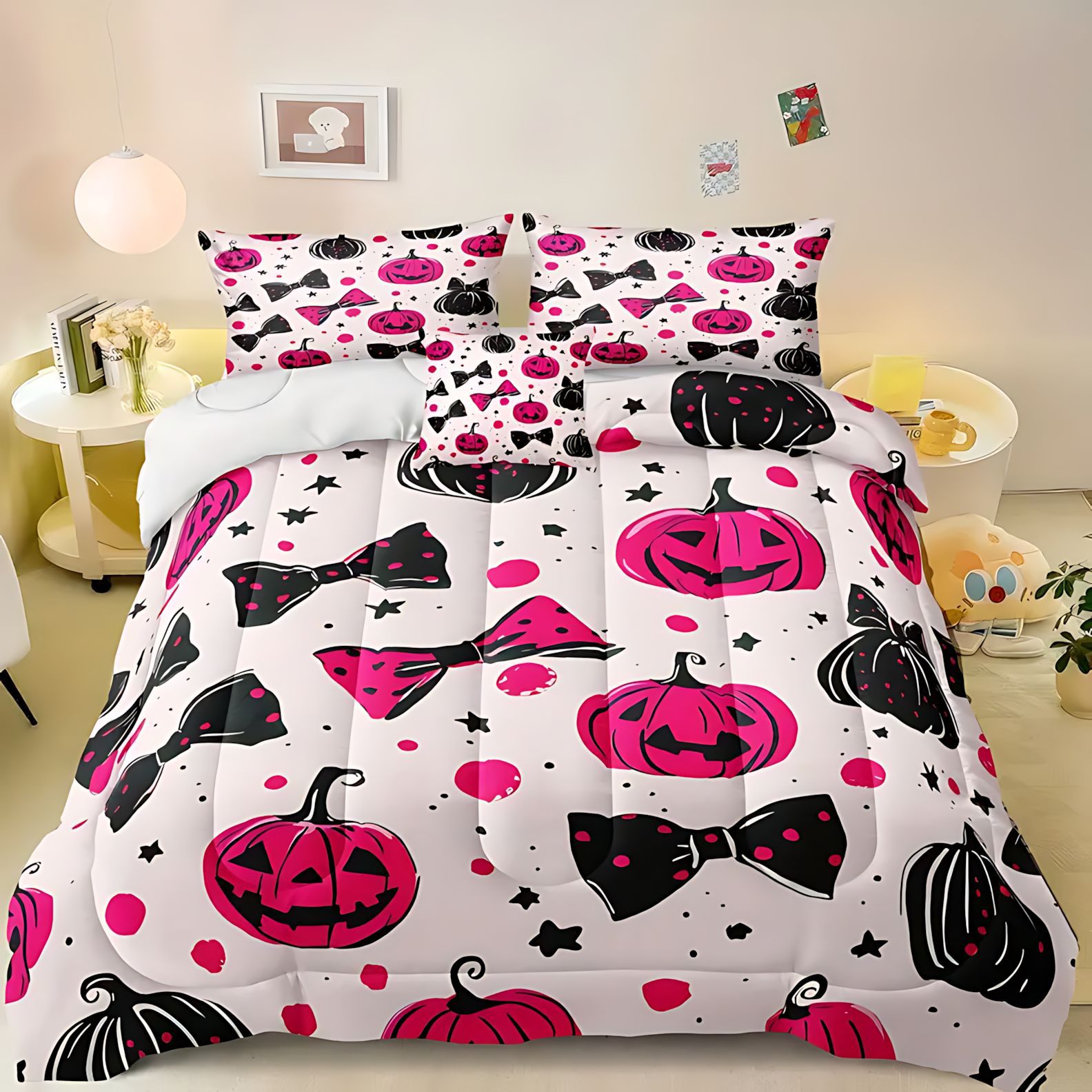 TEMU / JIT Halloween calabaza textil doméstico transfronterizo impresión digital 3D 180gms set de colcha suministro directo