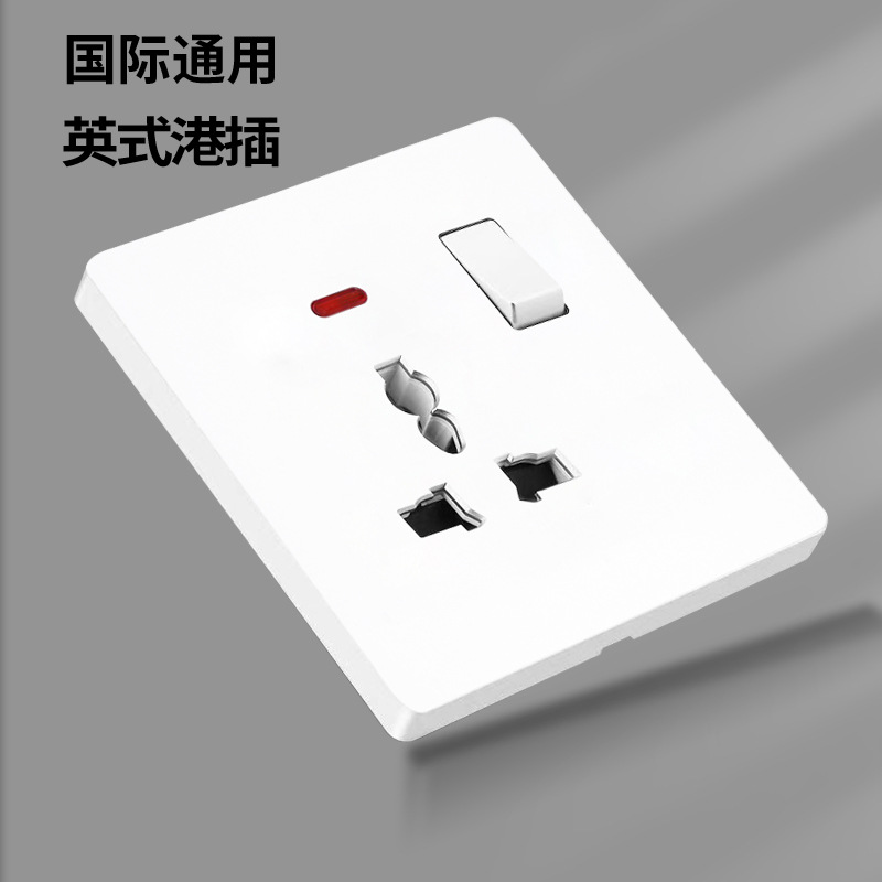 English marked plug socket switch panel 13A double USB one opening five holes white multi-function three hole plug 146 foreign Australian standard