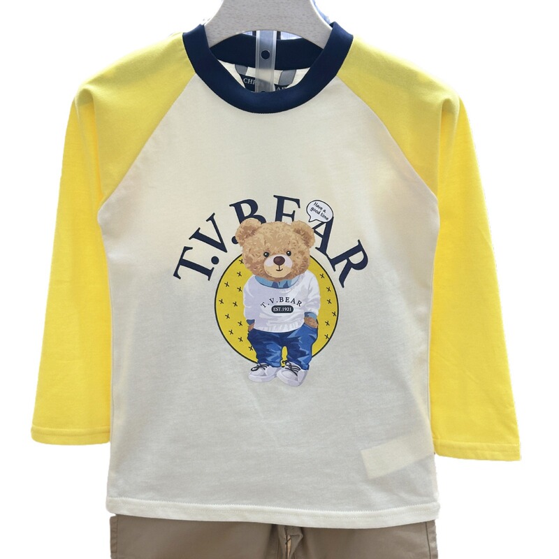 新しい男の子の長袖のtシャツの春秋の金の熊のプリントの中で大きい子供の百合の底のシャツの韓国版の子供服|undefined