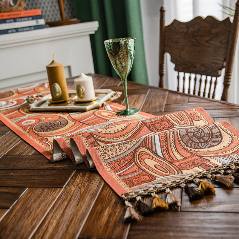 American Retro Jacquard Table Runner With Tassels Ethnic Style_voghion.com