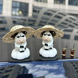 emo grassland cow car ornament electric car interior decoration ugly-cute figurine working cow office desk decoration