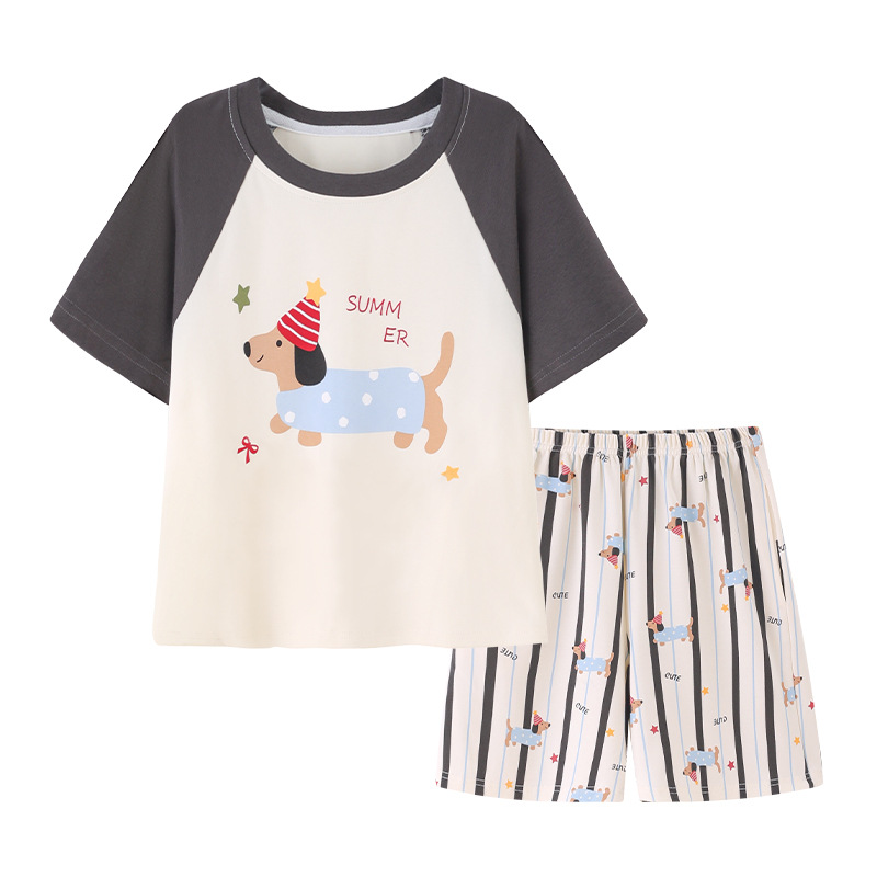 Pijamas para niños 2026 nuevo verano delgado rayas de algodón de manga corta dibujos animados para niños grandes ropa para el hogar
