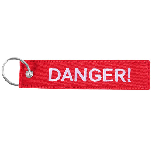 Amazon Motorcycle Car Keychain Red Base White Letter Embroidered Danger Keychain Gift Hanger