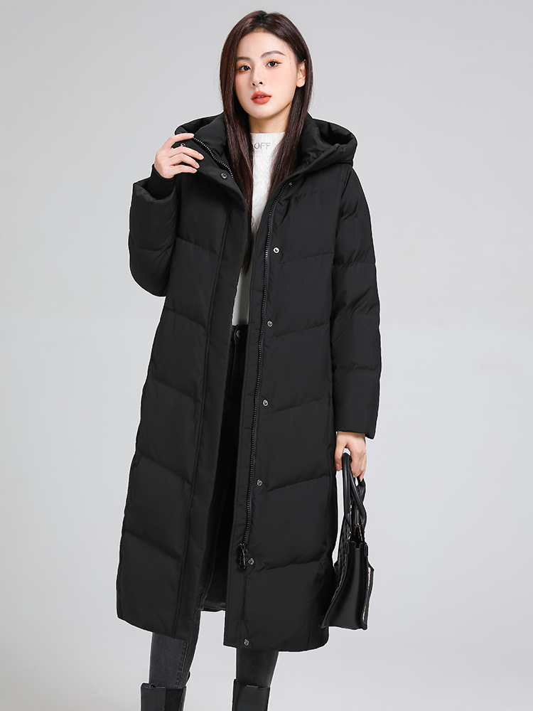 レディースダウンジャケット ロング丈 2025年冬新作 厚手 暖かい ダックダウン 女性用コート おしゃれ シンプル カレッジスタイル