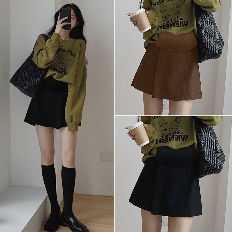 Tmall Quality Maternity Autumn and Winter Slimming Thickened Woolen Forest Style Solid Color Irregular Side A-Line Half-Length Belly Support Skirt Short Skirt