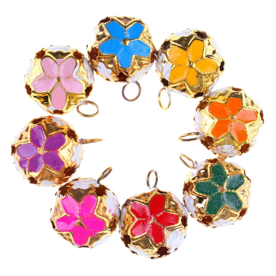 1 cloisonne estilo japonés flor bola campana hecha a mano DIY antiguo decorativo campana material accesorios colorido hueco campana