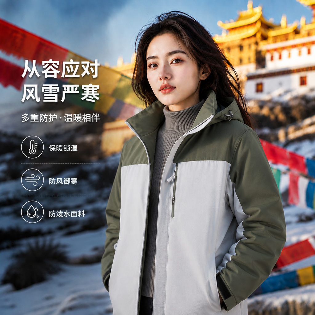 2026 Autumn/Winter Men's and Women's Outdoor Mountaineering Thick Padded Jacket with Hood, Windproof and Waterproof, Couple's Warm Coat for Men