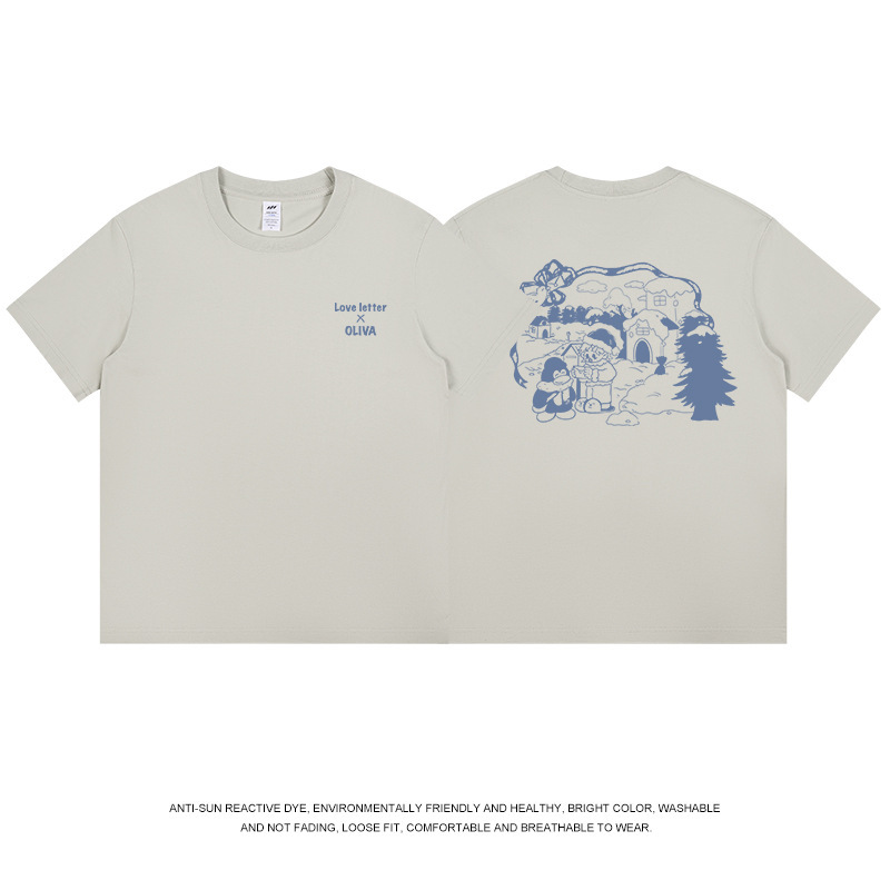 メンズ日本のレトロプリント半袖メンズピュアコットン多用途ルーズカップルトレンディなブランド夏の Tシャツ女性トップスイン|undefined