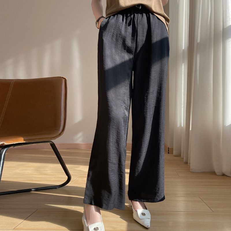Spring and Summer New Women's Wide-Leg Pants Ice Silk Cotton Linen High-Waisted Loose Slimming Elastic Waist Casual Lazy Long Pants Wholesale