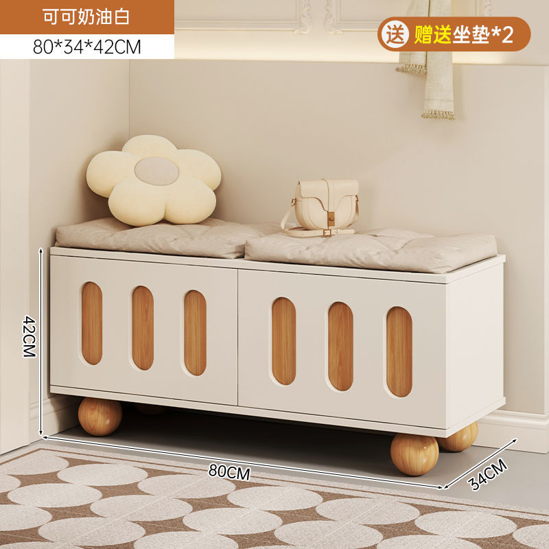 Taburete de cambio de zapatos de puerta de aire de crema, taburete de asiento de gabinete de zapatos de entrada doméstica, taburete de asiento de una casa pequeña, taburete de zapatos de entrada de la red image 7