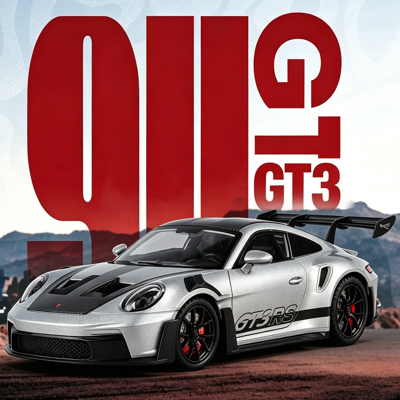 Boxed 1:24 Scale Porsche Gt3Rs Alloy Sports Car Model with Sound and Light, Pull-Back Racing Track Supercar Desktop Toy Model Boxed 1:24 Scale Porsche Gt3Rs Alloy Sports Car Model with Sound and Light, Pull-Back Racing Track Supercar Desktop Toy Model