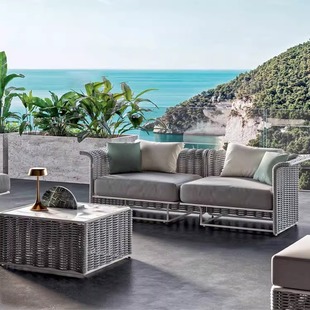 Outdoor Sofa Courtyard Villa Italian Minimalist Hotel Waterproof Sun Protection Open-Air Outdoor Designer Woven Rattan Sofa
