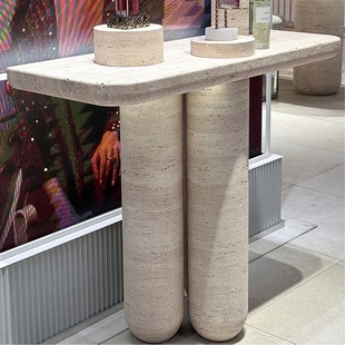 Natural Travertine White Cave Stone Display Exhibition Table Shelf Yellow Cave Stone Marble Dining Table Coffee Table