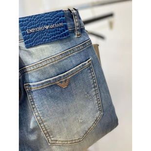 Light Luxury European Fashion Brand Thin High-End Jeans Men's Slim Fit Elastic High-End Summer Simple Men's Casual Wear