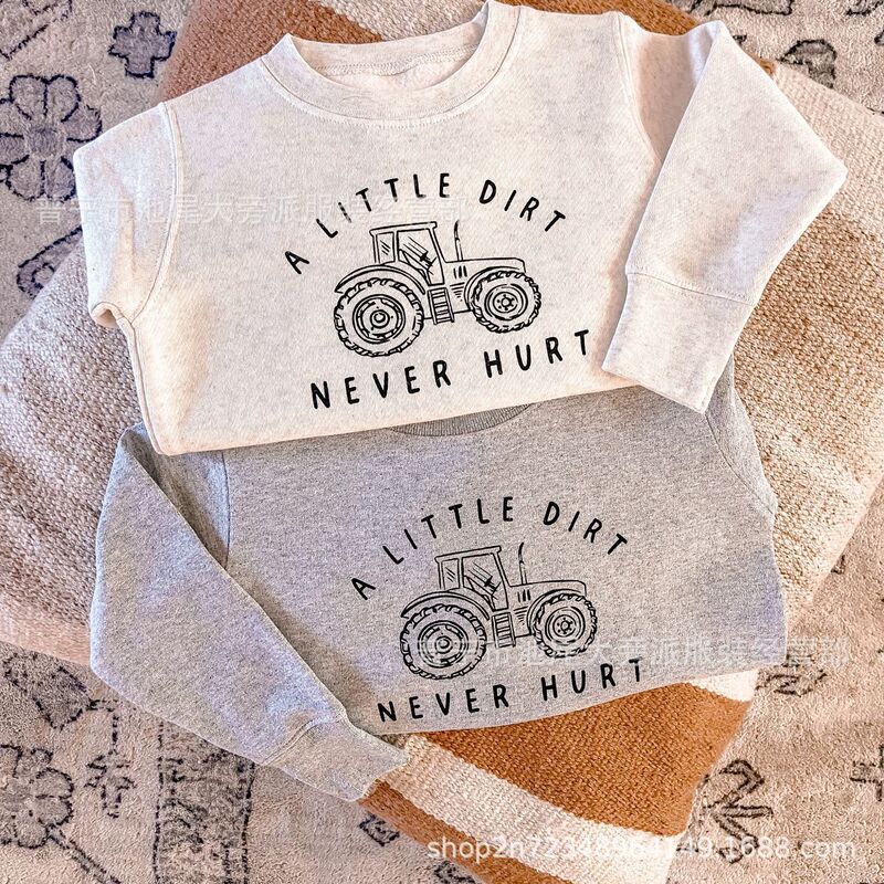 Foreign trade factory direct farmers shirt custom print tractor boy lovers round neck sweater children's clothing