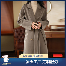 秋冬新款雙面呢100%羊毛大衣中長款韓版寬松加厚呢子外套女士風衣
