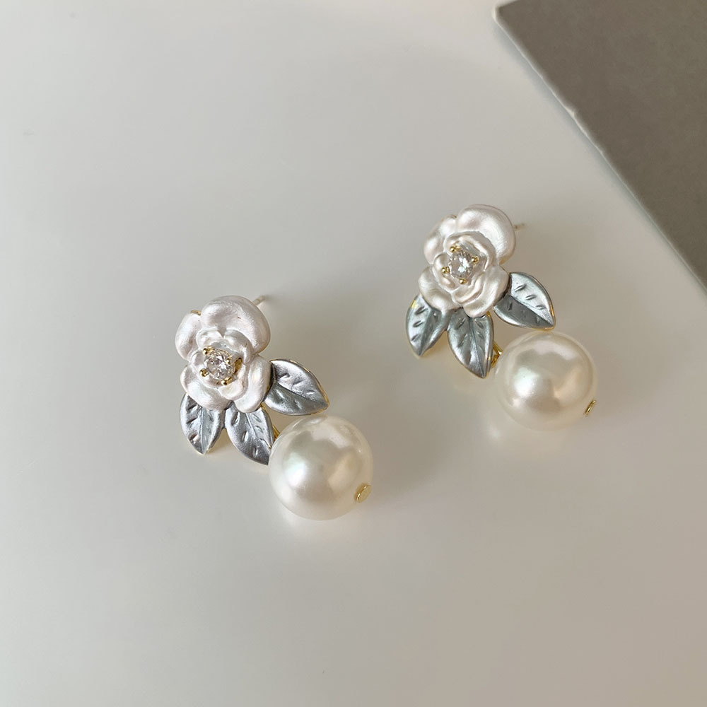 1 Pair Sweet Flower Enamel Plating Inlay Imitation Pearl Copper Zircon 14k Gold Plated Drop Earrings display picture 4