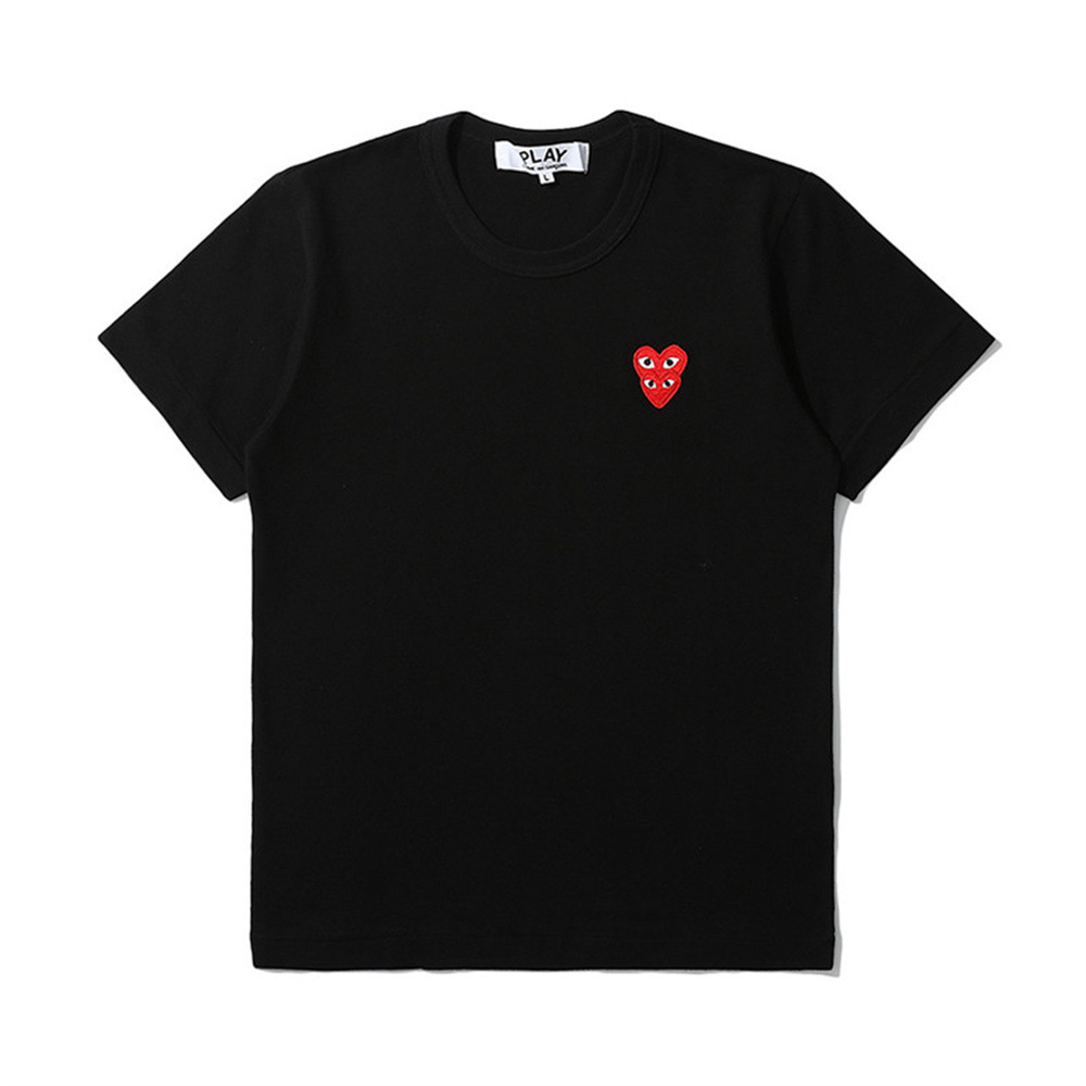 PLAY camiseta de manga corta unisex con bordado de corazón de mosaico de verano, corazón doble, corazón dorado