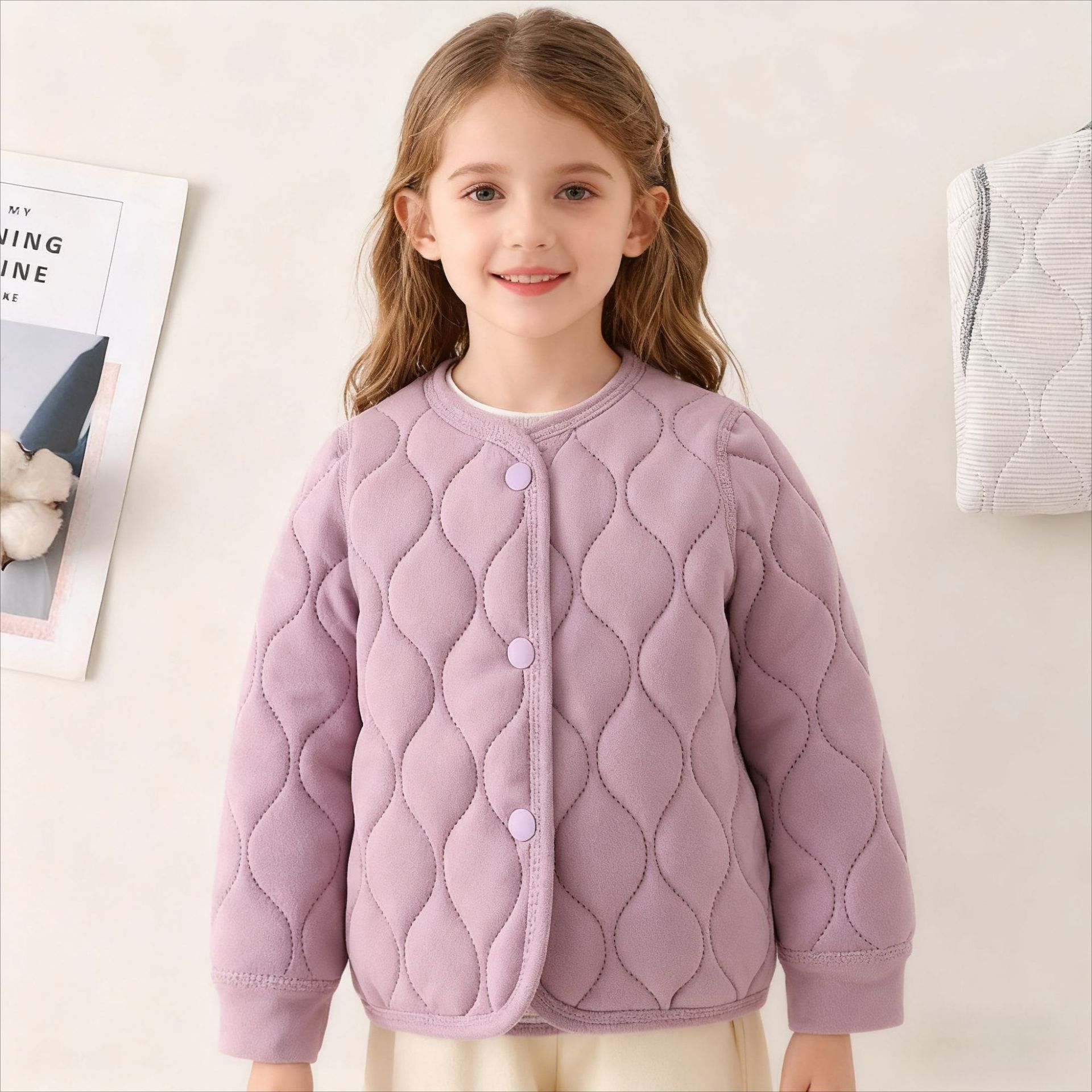 Children's school uniforms with three-layer warm quilted cotton lining, girls' cotton-padded jackets, boys' thickened baby cotton-padded clothes, children's winter clothing