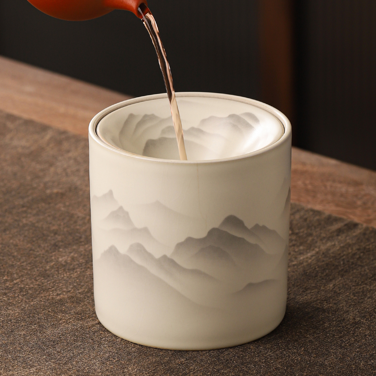 汝窑烟灰缸带盖防飞灰家用客厅茶桌大号陶瓷茶渣缸水盂创意复古