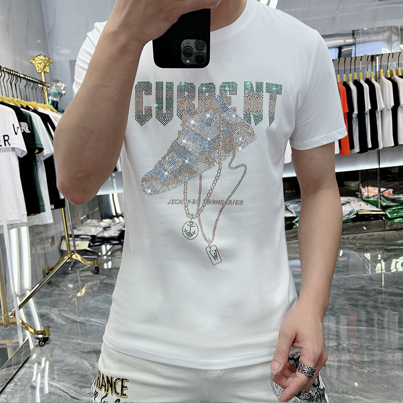 2023 Neue Sommer Ice Short Herren Trend Slim Fit Halbarm Mode Marke T-Shirt Schuhe Hot Diamond Seide Baumwolle_voghion.com