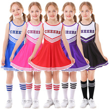 兒童啦啦隊服 外貿貨源五色CHEERS無袖足球寶貝拉拉隊裙女配襪