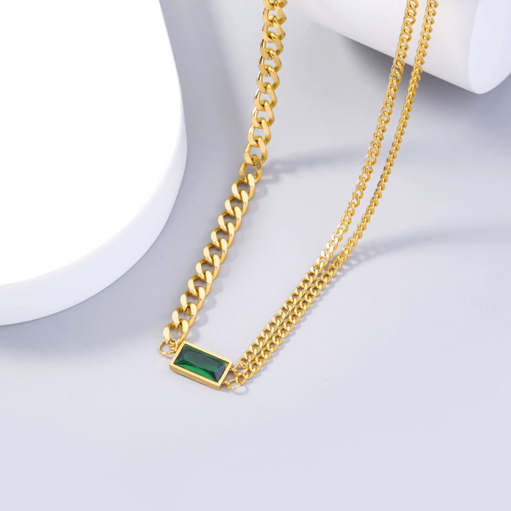 Wholesale Jewelry Gold Plated Stainless Steel Emerald Necklace Nihaojewelry display picture 5