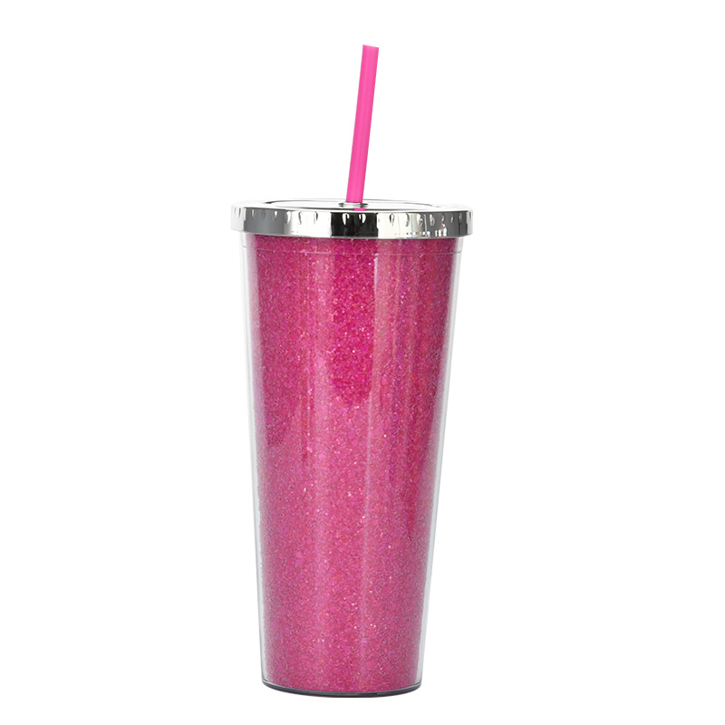 Copa de paja de plástico de doble capa de gran capacidad Amazon 24oz como taza de agua universal de comercio electrónico transfronterizo para estudiantes masculinos y femeninos