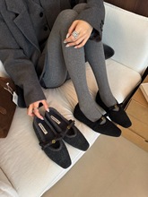 2025冬内加绒保暖玛丽珍鞋女尖头蝴蝶结毛毛鞋软底浅口单鞋