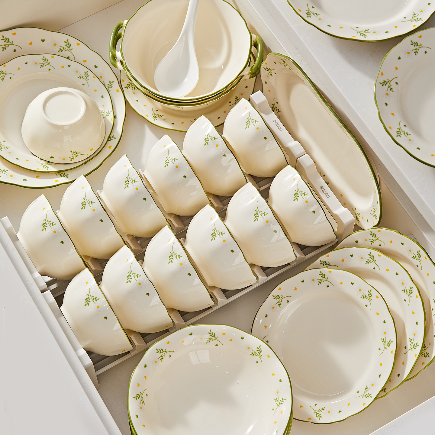 Cream-Style Household 2026 New Pastoral Style Small Daisy Ceramic Rice Bowl, Chopsticks, Bowl and Plate Tableware Set