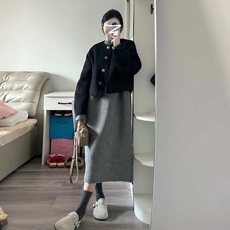 今年流行漂亮套装毛衣裙女2025春秋新款高级感超好看针织连衣裙子|undefined