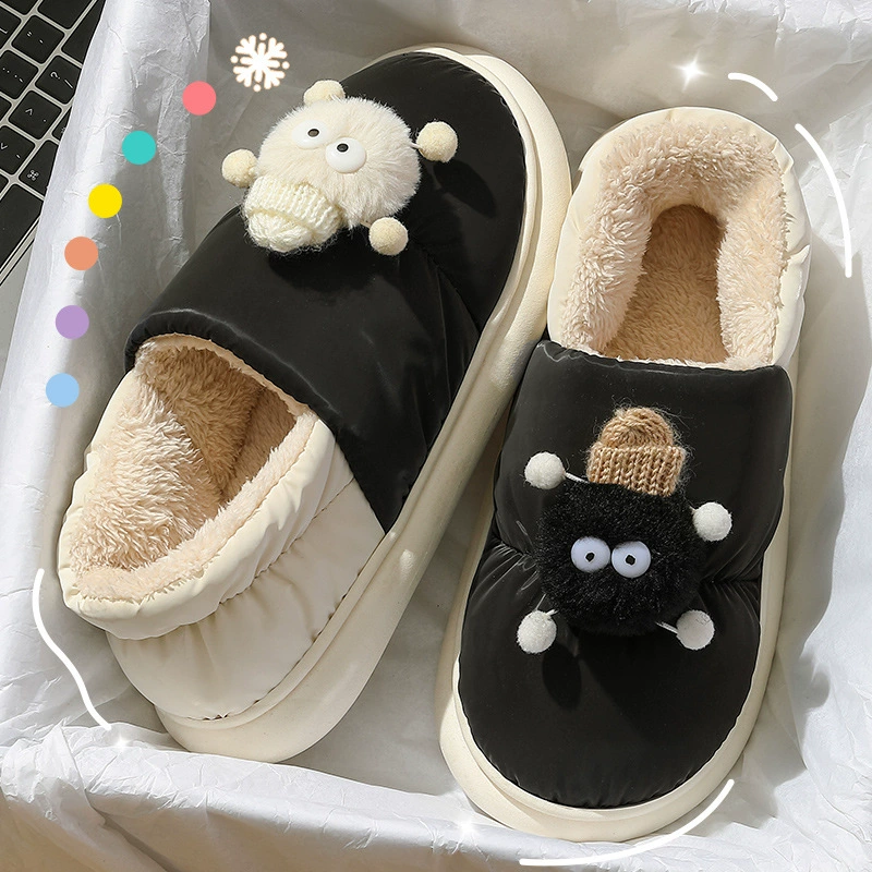 2024 новый милый briquettes пуховое хлопковое Slippers женские сумка каблук водонепроницаемые домашние хлопковые тапочки толстая подошва
