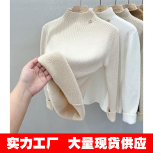 一体绒面料 纯色加绒加厚高级感打底衫女秋冬内搭半高领针织毛衣