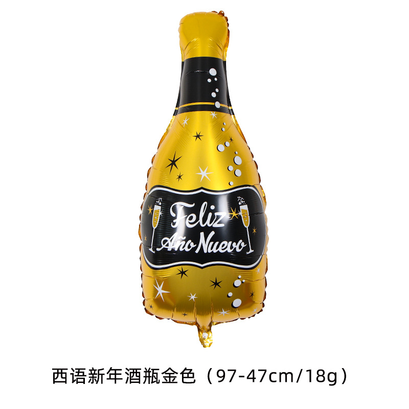 Decoración de fiesta, globo de película de aluminio, disposición transfronteriza, botella de vino de Año Nuevo, copa de vino, botella de vino de cumpleaños, globo de copa de vino al por mayor