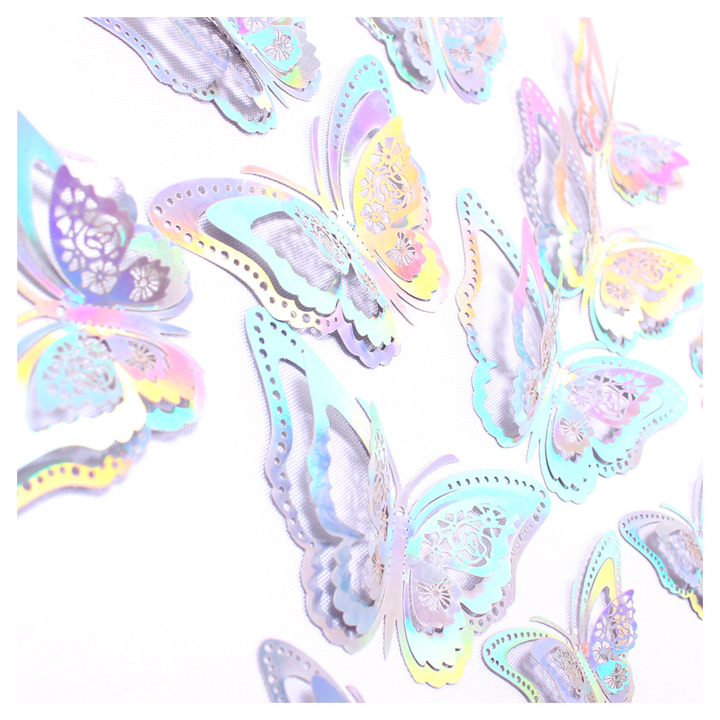 Fábrica al por mayor 12 pegatinas de pared de mariposas huecas hogar festivo decoración navideña decoración mariposa tridimensional 3D