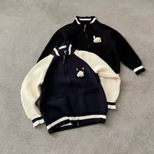 经典五道杠重磅毛衣外套拼色针织衫翻领拉链外套情侣款毛衣同款套