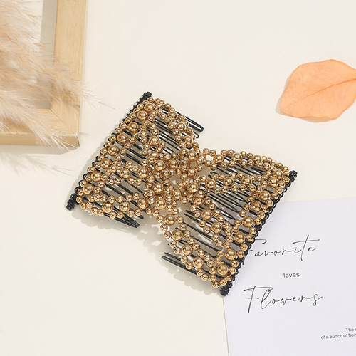 European and American creative elastic hair comb magic hair artifact cross-border versatile hair comb pearl braided bow hairpin