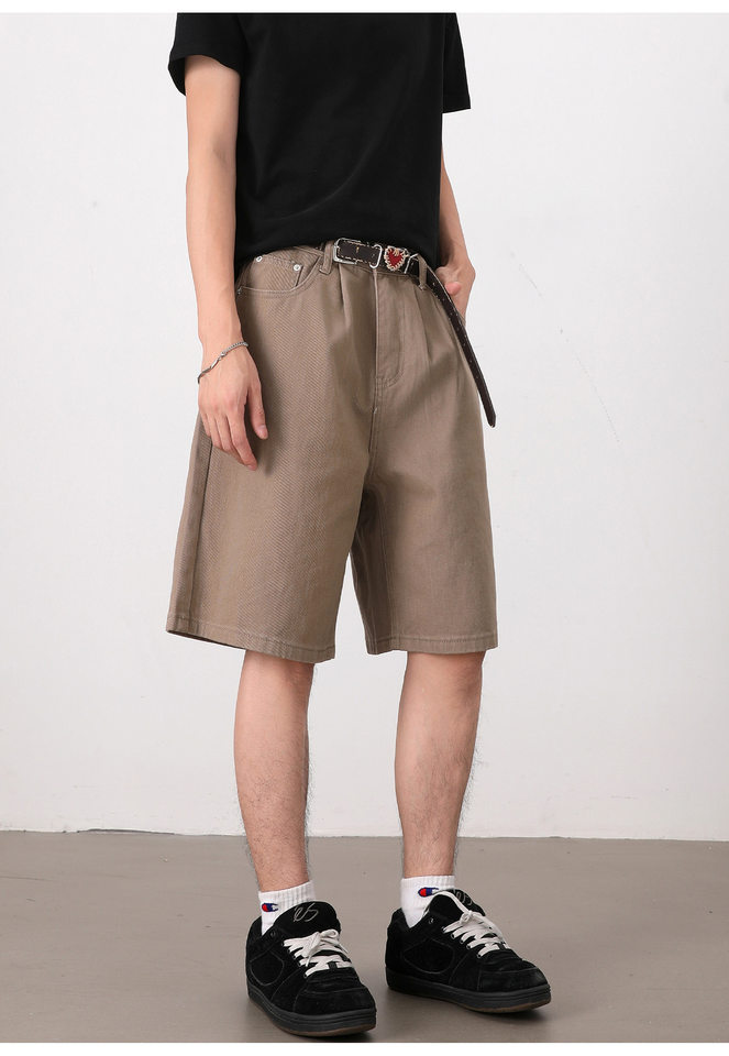 Quần short nam dáng rộng ống đứng, quần lửng phong cách Hàn Quốc, mặc hằng ngày — Màu be, Màu kaki, Màu nâu cà phê, Xanh Pháp Công chi tiết 12