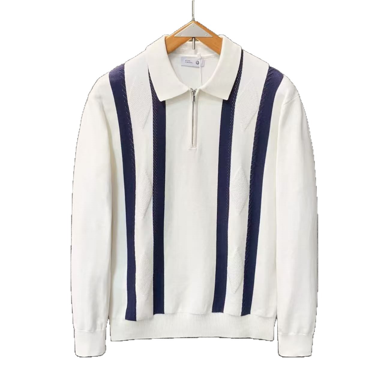 Men's Casual Lapel Knit Top Long Sleeve Fashionable Stripes Color Block Commuter Shirt For Mature Men_voghion.com